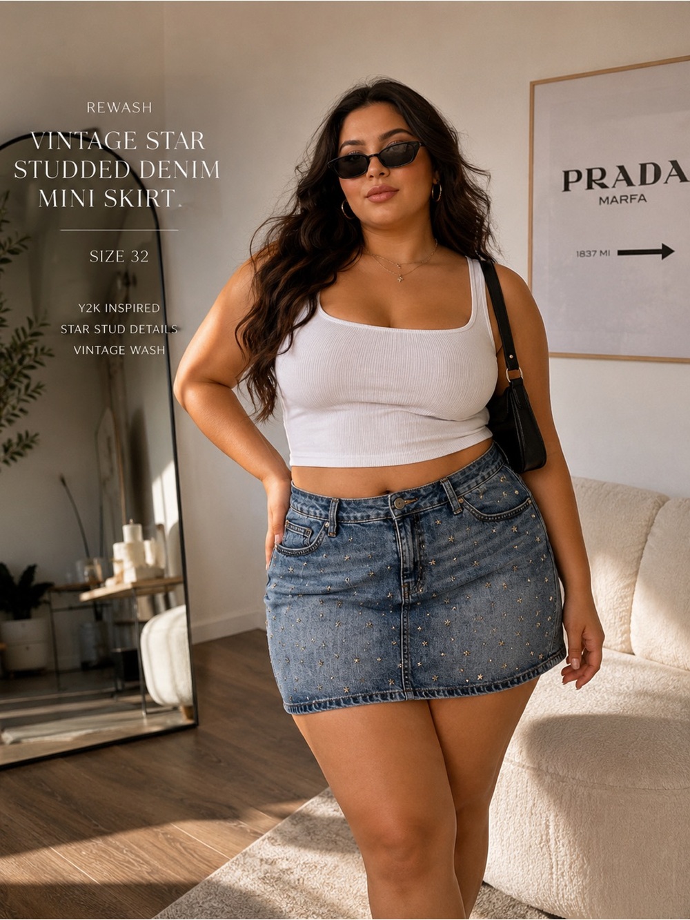 Rewash Blue Vintage Star Studded Denim Mini Skirt
